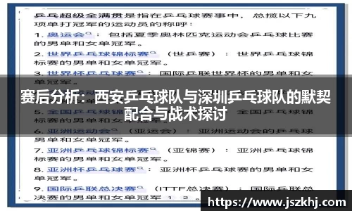 赛后分析：西安乒乓球队与深圳乒乓球队的默契配合与战术探讨